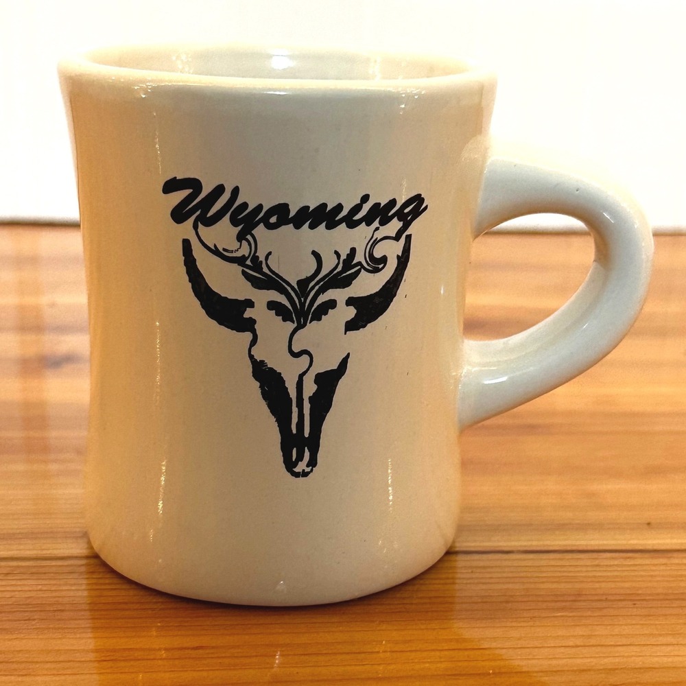 Unbranded Wyoming Diner Mug Cream Excellent Deer Skull Graphic Ceramic Western